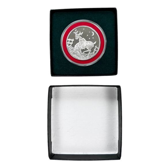 1oz Cowboy Santa Reindeer Season's Greetings Christmas .999 Fine Silver Round - Picture 1 of 4